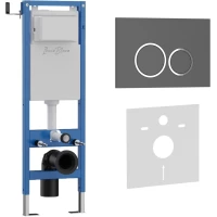 Инсталляция для унитаза Iberica Blanca Silencio Mini Esti-O IB.001M.827 с кнопкой смыва, серый матовый/хром/серый матовый