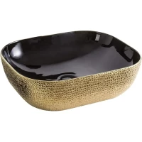Раковина-чаша CeramaLux D1333H022 46x33 см, накладная, черный/золото