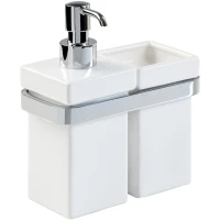 Стакан для зубных щеток с дозатором для жидкого мыла Stil Haus Mizar MZ14(08-BI) настенный, хром/белый
