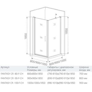 Изображение товара душевой уголок 100x100 см good door fantasy cr-100-f-ch прозрачный с рисунком