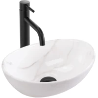 Раковина-чаша Rea Sofia Mini REA-U9236 35,5x27 см, накладная, белый мрамор