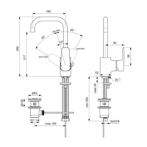 Изображение товара смеситель для раковины с донным клапаном ideal standard ceraplan iii b0706aa