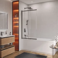 Шторка для ванны Cezares Slider SLIDER-VF-11-90/150-C-GM 89 см, профиль оружейная сталь матовый, стекло прозрачное