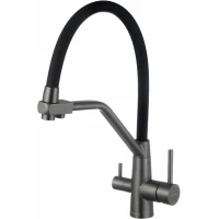 Смеситель для кухни Fmark FS0662-Q01 с подключением к фильтру, гибким изливом, графит/черный