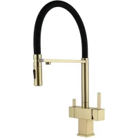Смеситель для кухни Grocenberg GB4098MG с подключением к фильтру, гибким изливом, золотой матовый