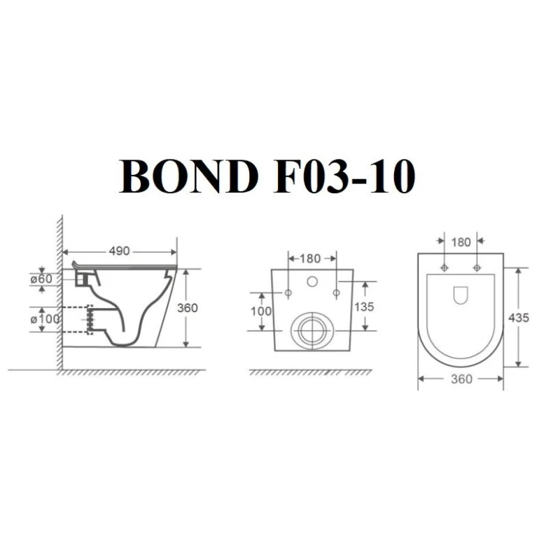 Подвесной безободковый унитаз с сиденьем микролифт Bond Oval F03-10