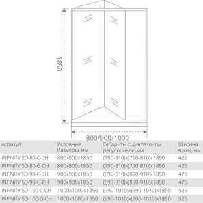 Изображение товара душевая дверь 100 см good door infinity sd-100-с-ch прозрачное