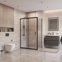 Душевой уголок BelBagno Uno UNO-195-AH-1-130/70-C-NERO 130x70 см, профиль черный матовый, стекло прозрачное