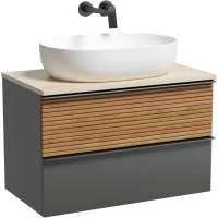 Тумба с раковиной Sancos Delta DL80GR + TT80A2 + CN6047 80 см, подвесная, со столешницей, дуб красный/графит матовый