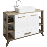 Тумба с раковиной белый матовый/вяз швейцарский 120 см Sanflor Ингрид C0001917 + 4640021064269