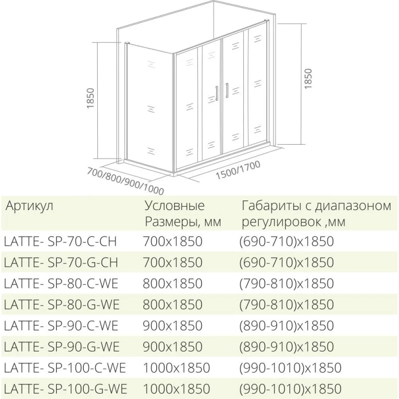 Боковая стенка 100 см Good Door Latte SP-100-C-WE прозрачное
