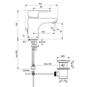 Изображение товара смеситель для раковины с донным клапаном ideal standard ceraplan iii b0704aa