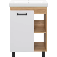 Тумба под раковину Misty Крафт П-Кра-07060-011 57 см L, напольная, белый глянец/дуб крафт золотой