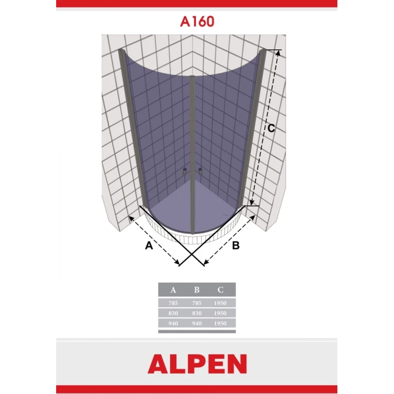 Душевой уголок Alpen Alpina Quadrant 94x94 см прозрачное стекло A160N-100