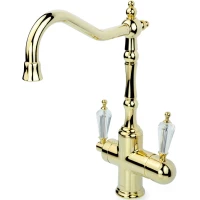 Смеситель для кухни Boheme Tradizionale Swarovski 112-SW с подключением к фильтру, золотой/прозрачный