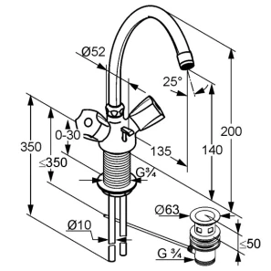 Изображение товара смеситель для раковины с донным клапаном kludi standard 210620515