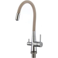Смеситель для кухни Fmark FS1062-A12 с подключением к фильтру, гибким изливом, хром/бежевый