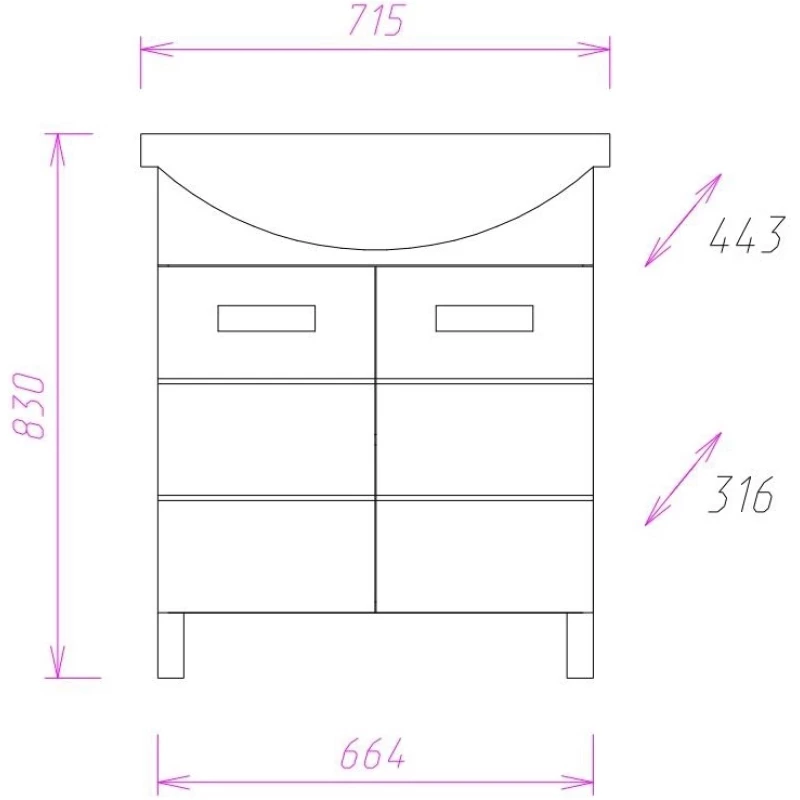 Комплект мебели белый глянец 71,5 см с бельевой корзиной Onika Балтика 107028 + 1WH207776 + 206701