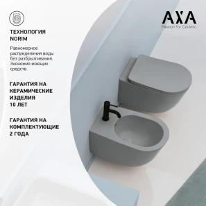 Изображение товара унитаз подвесной axa eva wcwh8801009 безободковый, с сиденьем микролифт, серый матовый