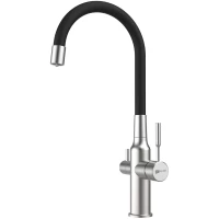 Смеситель для кухни Lemark Expert LM5083S-Black с подключением к фильтру, гибким изливом, нержавеющая сталь/черный