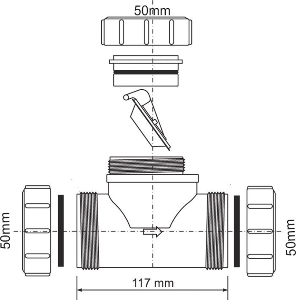 Клапан обратный (компрессионное соединение)  50x50 мм McALPINE Z2850-NRV - фото 2