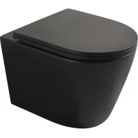 Унитаз подвесной Veconi Ando VAN-48TB безободковый, торнадо, с сиденьем микролифт, черный матовый