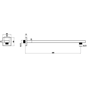 Изображение товара кронштейн для верхнего душа whitecross x x1311bl 400 мм, настенный, черный матовый