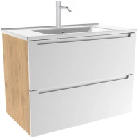Тумба под раковину ЗОВ Дион D60BD 59 см, подвесная, белый матовый/дуб медовый
