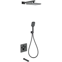 Душевой комплект Wonzon & Woghand WW-B4005-MB 300x200 мм, с термостатом, черный матовый