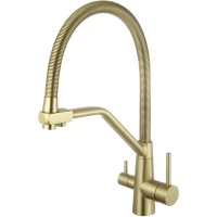 Смеситель для кухни Fmark FS0762C с подключением к фильтру, гибким изливом, золотой матовый