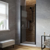 Душевая дверь Vegas Glass EP LUX 80 02M 07 L 80 см L, профиль черный матовый, стекло графитовое