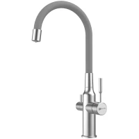 Смеситель для кухни Lemark Expert LM5083S-Gray с подключением к фильтру, гибким изливом, нержавеющая сталь/серый