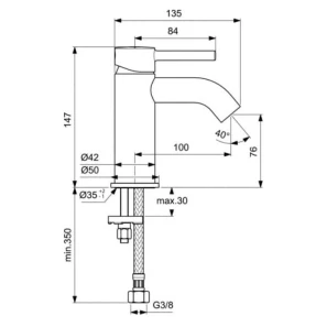 Изображение товара смеситель для раковины без донного клапана ideal standard ceraline bc268aa