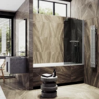 Шторка на ванну MaybahGlass MGV-791-5 80 см, профиль матовый хром, стекло графитовое
