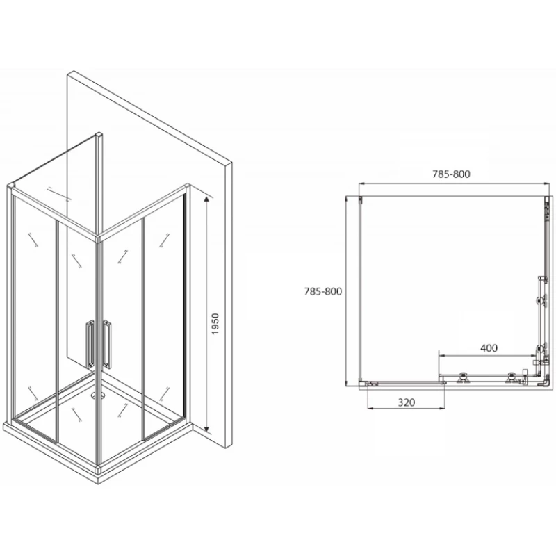 Душевой уголок 80x80 см Abber Schwarzer Diamant AG02080BH-S80B прозрачное