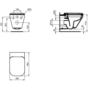 Изображение товара унитаз подвесной ideal standard tonic ii k316401 безободковый, с сиденьем микролифт, белый