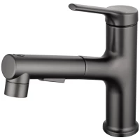 Смеситель для раковины Wonzon & Woghand WW-A40862-BGG с выдвижным изливом, темный графит матовый