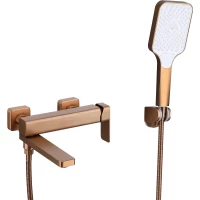 Смеситель для ванны Fmark FS8724-22HB с душевым гарнитуром, розовое золото матовый