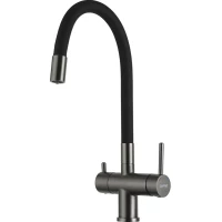 Смеситель для кухни Gappo G4398-39 с подключением к фильтру, гибким изливом, оружейная сталь