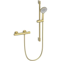 Термостат для душа Lemark Beluga LMF-8044B-BRLG с душевым гарнитуром, светлое золото матовый