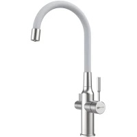 Смеситель для кухни Lemark Expert LM5083S-White с подключением к фильтру, гибким изливом, нержавеющая сталь/белый