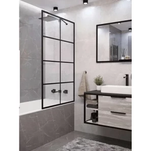 Изображение товара шторка на ванну ceruttispa muza f80 80 см, профиль черный матовый, стекло прозрачное