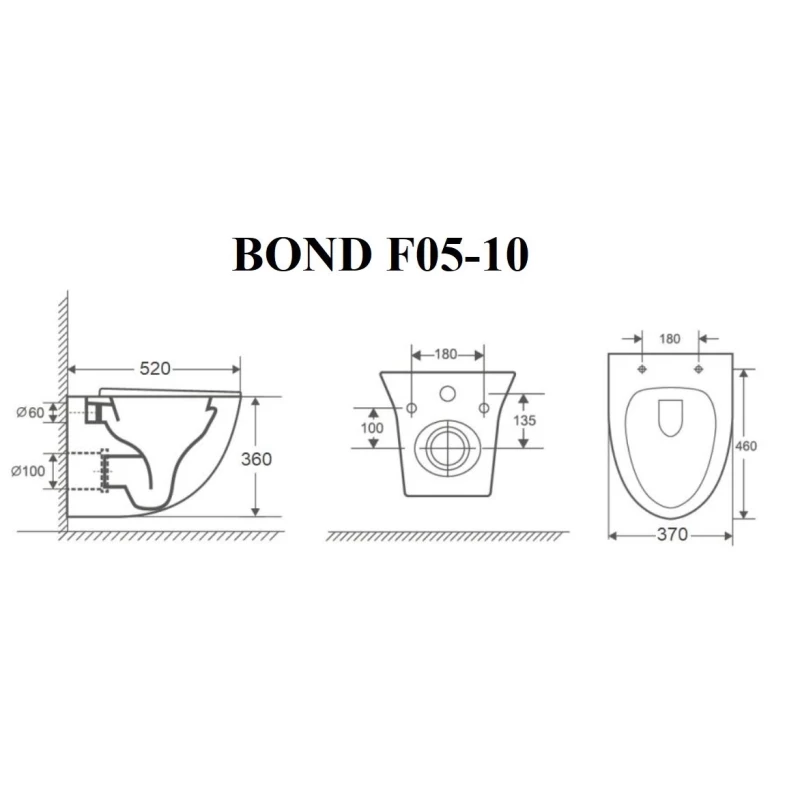 Унитаз подвесной Bond Oval F05-10 безободковый, с сиденьем микролифт, белый глянец